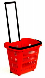 Корзина пластиковая с телескопической ручкой на 2-х колесах